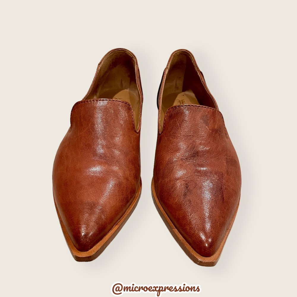 Frye Kenzie Venetian Cognac Leather Work Casual Everyday Pointy Wood Flat Loafer - Picture 6 of 11